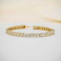 Pulsera de tenis de diamantes baguette para mujer, oro amarillo macizo de 14K, apilable con engaste de bisel, 178 piedras, 4.82ct, estilo Art Deco