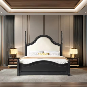 Lit Double Moderne Rétro Américain en Bois de Chêne Massif avec Rangement, Luxueux et Rembourré, Tailles 1.5m/1.8m, Style <span class=keywords><strong>Français</strong></span>, Doux et Lumineux, pour Chambre Parentale - Product Image 4