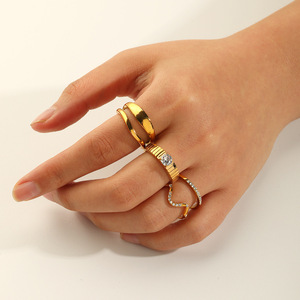 New Arrival Trendy Jewelry 18k Gold Plated Zircon Inlay Stainless Steel Dainty <b>Adjustable</b> <b>Ring</b> for Women - Product Image 4