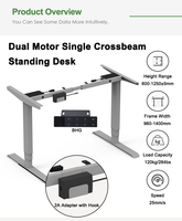 Bureau de direction moderne électrique à hauteur réglable avec double moteur, bureau assis-debout avec poutre transversale simple