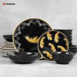 china service for 6 wholesale full ceramic nordic plates luxury dinner black 24 pcs stoneware dinnerware set for home