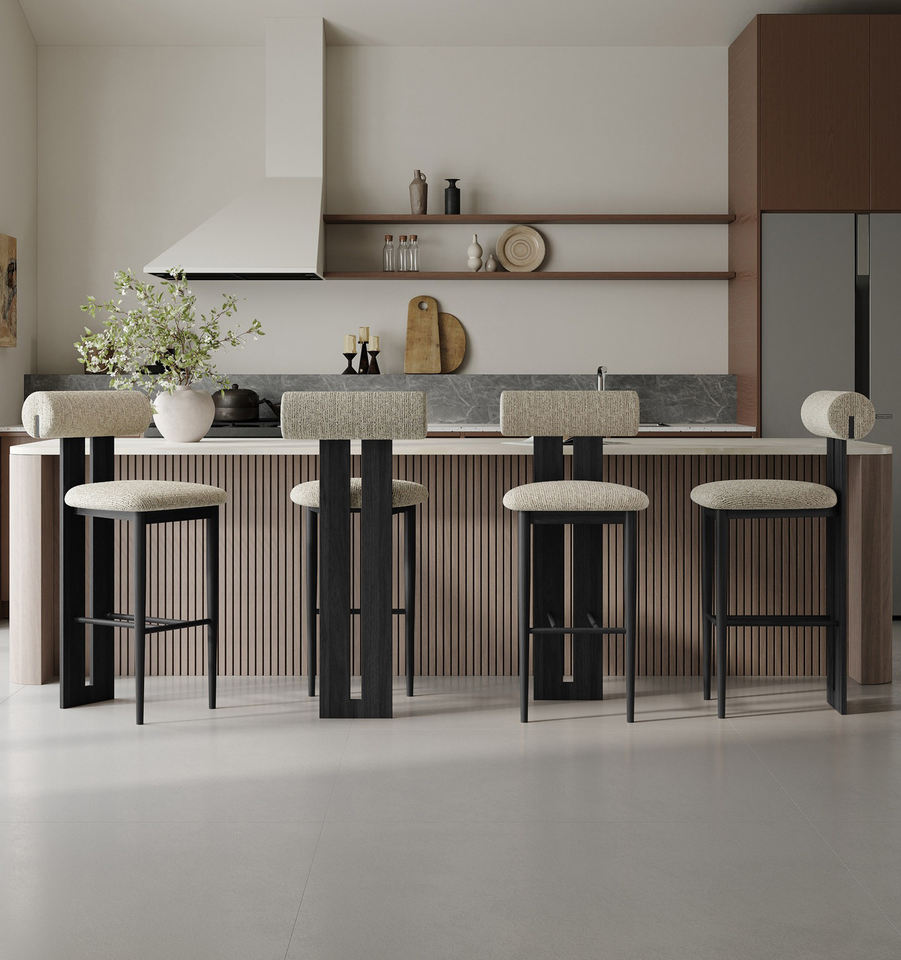 Material Count App Modern Minimalist Ash Wood Frame Fabric Bar Stool with Backrest ...