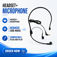 Microphone unidirectionnel 4 pôles 3,5 mm avec câble de 1,2 m, casque mono-auriculaire pour amplificateur, ordinateur, haut-parleur