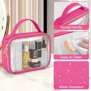 3-Pack <b>Clear</b> PVC Cosmetic <b>Bags</b> & Cases Quart Size Handles Black Airport Compliant for <b>Toiletry</b> <b>Bag</b> - Product Image 2