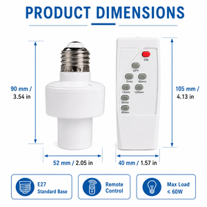 Support de lampe intelligent LED E27 avec télécommande infrarouge, interrupteur de minuterie, interrupteurs inductifs, adaptateur de douille sans fil - Product Image 6
