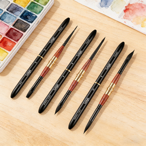 Pennelli <span class=keywords><strong>a</strong></span> Olio da Viaggio <span class=keywords><strong>a</strong></span> Doppia Punta Fumuui, Set da 3 con Setole in Nylon, 6 Punte Versatili, Manico in Legno, Custodia in Pelle per Pittura - Product Image 6