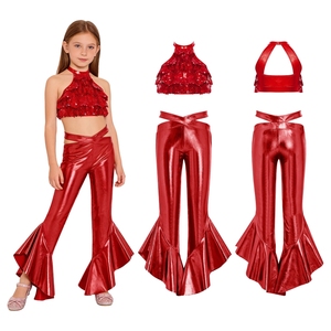 4-16 Kids Girls <b>Dance</b> Performance Outfit Crop Top With Ruffles Flared <b>Pants</b> Sets Stage Shows Jazz Hip-Hop <b>Dance</b> Events Carnivals - Product Image 4