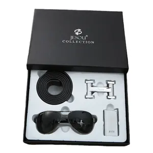High Quality Wholesale Custom Luxury Leather Belt And Sunglasses Lighter Classic Business Gift Set