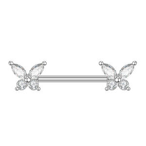 <span class=keywords><strong>Piercing</strong></span> de <span class=keywords><strong>pecho</strong></span> recto estilo punk de cobre con circonita de mariposa para comercio electrónico transfronterizo, joyería unisex de 14 mm de longitud de barra - Product Image 3