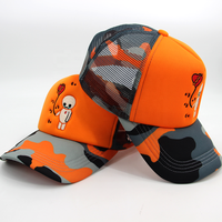 Casquette Trucker en Mousse à 5 Panneaux, Style Européen et Américain, Personnalisée, avec Impression Numérique et Logo Brodé 3D, Motif Camouflage, en Maille et Dentelle, Vente en Gros