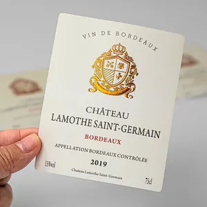 Luxus glänzende Weine tikett Folie Stempeln personal isierte Rotwein klebrige Etiketten