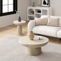 Ensemble de table basse et table d'appoint rondes minimalistes avec finition en travertin pour appartement