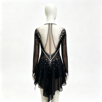 Robe de patinage artistique noire à strass, col montant, dos évidé, manches longues, en maille, pour compétition de patinage sur glace, personnalisable