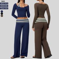 Nouvel Arrivage Ensemble de Yoga Femme Color Block à Manches Longues, Coupe Ajustée, Effet Push-Up et Amincissant, Pantalon Large, Tenue de Sport