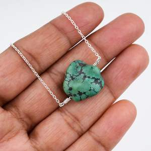 Gemkora-collar con colgante de turquesa tibetana natural, piedra en bruto pulida, cadena de plata, regalo de joyería unisex - Product Image 5