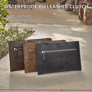 Sacs à main pour hommes en cuir véritable noir de luxe avec fermeture éclair, anti-vol par empreinte digitale, pochettes pour hommes - Product Image 2