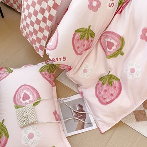 Màu Hồng 4Pcs Tấm Ga Giường Cảm Ứng Bộ Đồ Giường Đặt Vua Kích Thước Bộ Tấm Và Vỏ Gối Giá Thấp Bán Buôn Bộ Đồ Giường Đặt Dễ Thương - Product Image 4