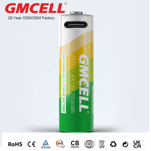 GMCELL 1.5V 3150mWh Double A <b>Lithium</b> Ion <b>Battery</b> Type-C and Micro USB Cylindrical Rechargeable <b>AA</b> <b>Batteries</b> - Product Image 1