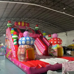 Casa inflável inflável para crianças, castelo inflável para esportes ao ar livre, castelo colorido e doces