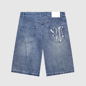 Shorts <span class=keywords><strong>en</strong></span> <span class=keywords><strong>jean</strong></span> à jambe large et ample, effet délavé, personnalisés avec broderie, denim délavé au soleil, jorts pour hommes - Product Image 5