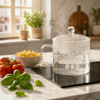Pot de cuisson en verre résistant à la chaleur fait à la main avec couvercle, compatible avec les cuisinières à gaz, passe au lave-vaisselle, 1000 ml, pour soupes, pâtes, aliments pour bébés