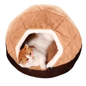 Peppy Buddies New Design Fresh Dual-use Triangle Semi-Closed Coral Fleece Breathable Sustainable All Seasons Pet House Cat <b>Bed</b> - Product Image 1