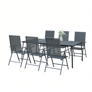 Ensemble de salle à manger de jardin en acier thermolaqué anthracite 6 places, mobilier d'extérieur contemporain - Product Image 1