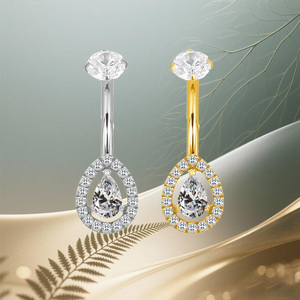 Getta <span class=keywords><strong>Lotus</strong></span> Bijoux de piercing corporel de mode fine en gros, Anneaux de nombril banane en <span class=keywords><strong>or</strong></span> massif avec cœur en zircon cubique pour cadeau - Product Image 6