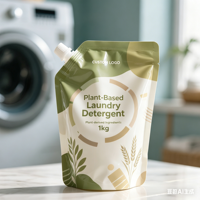 Pochette souple personnalisée avec logo imprimé OEM, en matériau laminé de qualité, pour détergent liquide, avec bec verseur, format stand-up