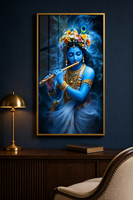 Peinture sur toile acrylique HD exquise, portrait de la divinité hindoue Krishna, cadre en alliage d'aluminium, 40x80cm, taille personnalisée, vente en gros B2B