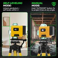 Niveau laser industriel à faisceau vert 16 lignes, rechargeable, rotatif, auto-nivelant 2H&2V 360° pour murs et sols, lignes croisées, garantie 1 an