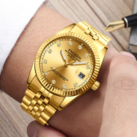 Jam Tangan Quartz Fngeen 7008 3301 Pasangan Mewah Warna Emas Pria Wanita Kalender Tanggal Casing Bulat Tahan Air untuk Kekasih