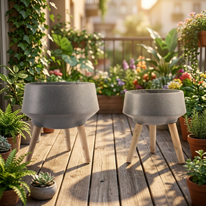 Maceta Moderna de Cerámica con Patas de Madera, Diseño Minimalista, Acabado Glaseado, Macetas de Interior para Decoración del Hogar - Product Image 2