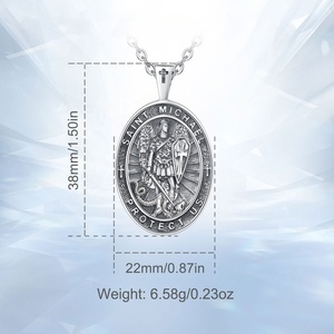 925 argent Sterling Saint Michael archange Statue pendentif collier Style Vintage ovale en forme de bijoux pour hommes femmes pour les mariages - Product Image 2