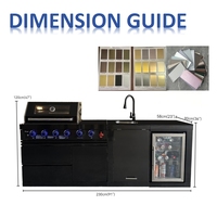 Ensemble de cuisine extérieure modulaire moderne en acier inoxydable avec barbecue à gaz autonome, allumage électronique par impulsion, évier et distributeur de boissons