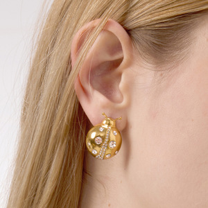 Ladybug Stud <b>Earrings</b> Gold Tone Crystal Insect Design Stainless Steel <b>Posts</b> Fashion Jewelry for Women Gift Occasion - Product Image 2