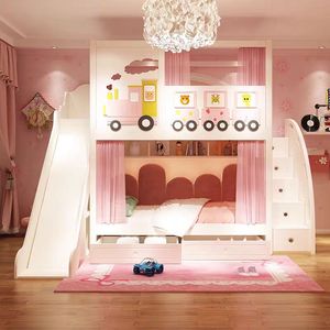 Muebles de dormitorio para niños de diseño exclusivo JS, cama rosa para niñas, litera multifuncional con tobogán - Product Image 6