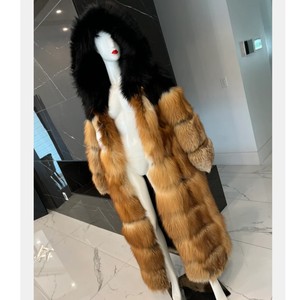 RXFurs Manteau en fourrure de luxe <span class=keywords><strong>à</strong></span> <span class=keywords><strong>capuche</strong></span>, patchwork doré et <span class=keywords><strong>noir</strong></span>, en fourrure de renard, épais et chaud pour l'hiver, sur mesure - Product Image 2