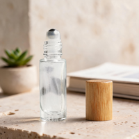 Botellas de 10 ml Vacías Recargables con Tapa de Bambú Esmerilado Transparente, Dispensador de Aceites Esenciales, Botella con Rodillo para Viajes, Dormitorio y Spa