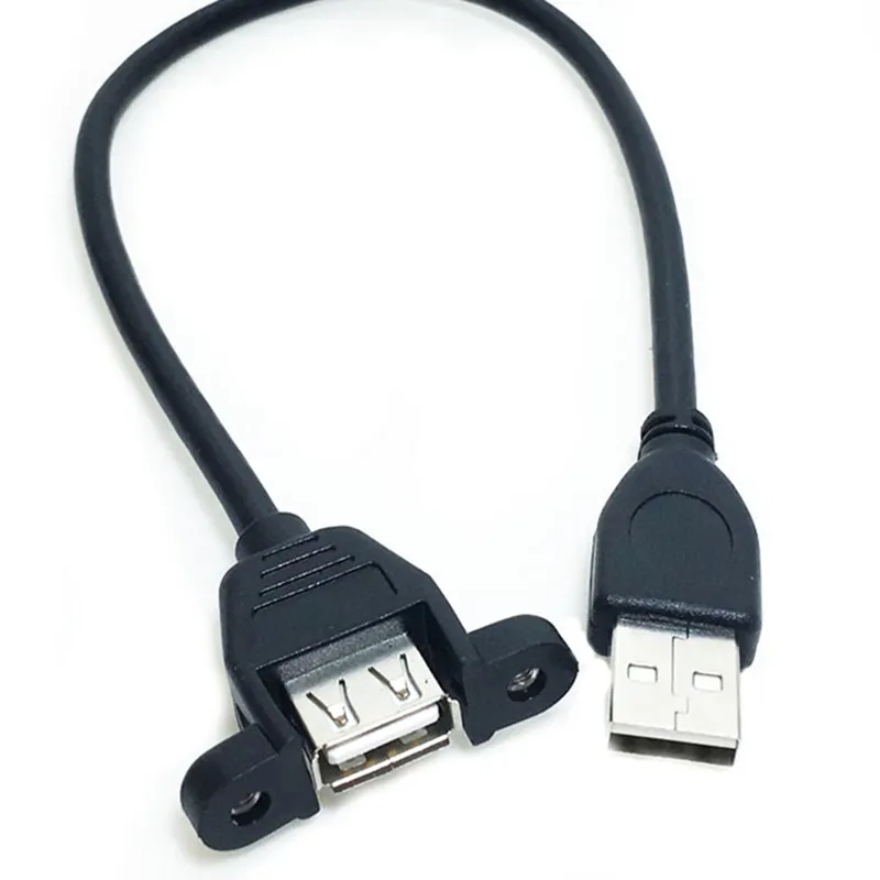 30cm USB 2.0 A Male To A Female Panel Mounting Screw Lock Extension Cable USB Chassis Extension Cable USB Panel Mount Cables