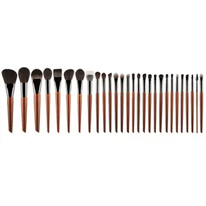 28 pièces manche en rondins pinceaux de maquillage simples série pinceaux de maquillage ensemble outils de maquillage faits à la main beauté cheveux naturels cheveux synthétiques