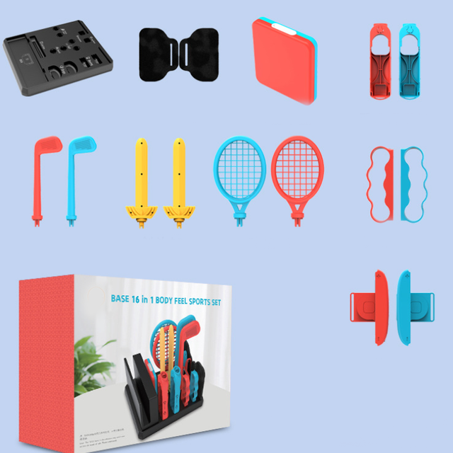16 in 1 Sports Game Accessories Set for Nintendo Switch OLED Joy-Pad Grip Golf Tennis Racket Wrist Strap Card Holder