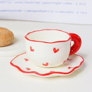 Tazza da tè in ceramica dipinta a mano stile nordico e piattino tazza da caffè personalizzata per tè al latte tazze e piattini - Product Image 6