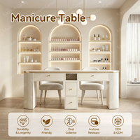 Table de manucure professionnelle moderne de luxe à 2 places avec plateau en marbre et collecteur de poussière, bureau pour technicien en ongles