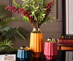 Набор из 3 ВАЗ в нордическом стиле, современная простота, Геометрическая цилиндрическая ваза, Цветочный контейнер, твердая глазурь с золотой отделкой