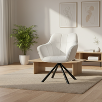 Fauteuil pivotant moderne et durable avec base métallique à 4 étoiles, blanc, garantie 3 ans, pour salon, bureau, réception, salle de séjour