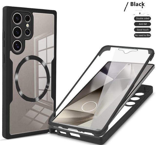 360 Full Body Magnetic Wireless Charger Phone Case for Samsung S24 Ultra S23 Plus S22 S21 FE Clear Shockproof Bumper Cover