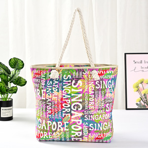 Bolso de playa de lona grande para mujer, bolsa de viaje con estampado de letras personalizadas, Tailandia, Singapur, venta al por mayor - Product Image 4