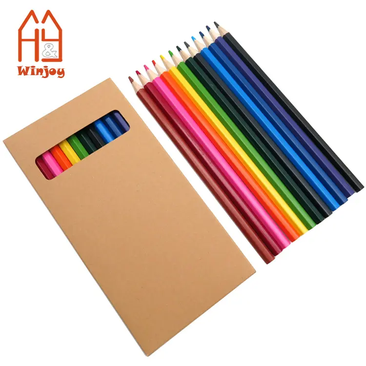 Custom/Wholesale 12 Color Pencil Set,Kraft Paper Box Packed Hexagonal Colored Pencil For Art Drawing Promotional Gift.