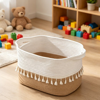 Panier de rangement pliable à 3 couches en corde de coton tressée avec pompons style bohème pour l'organisation des placards domestiques